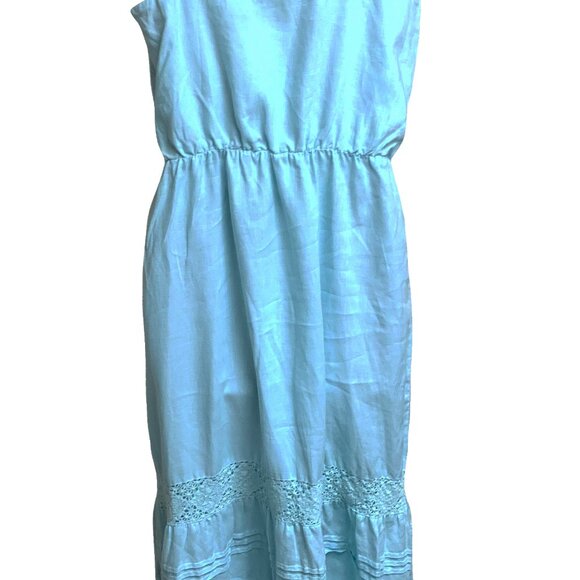 J Jill Sky Blue Linen Crochet Panel Lined Sleeveless Boho Sundress - Picture 8 of 11